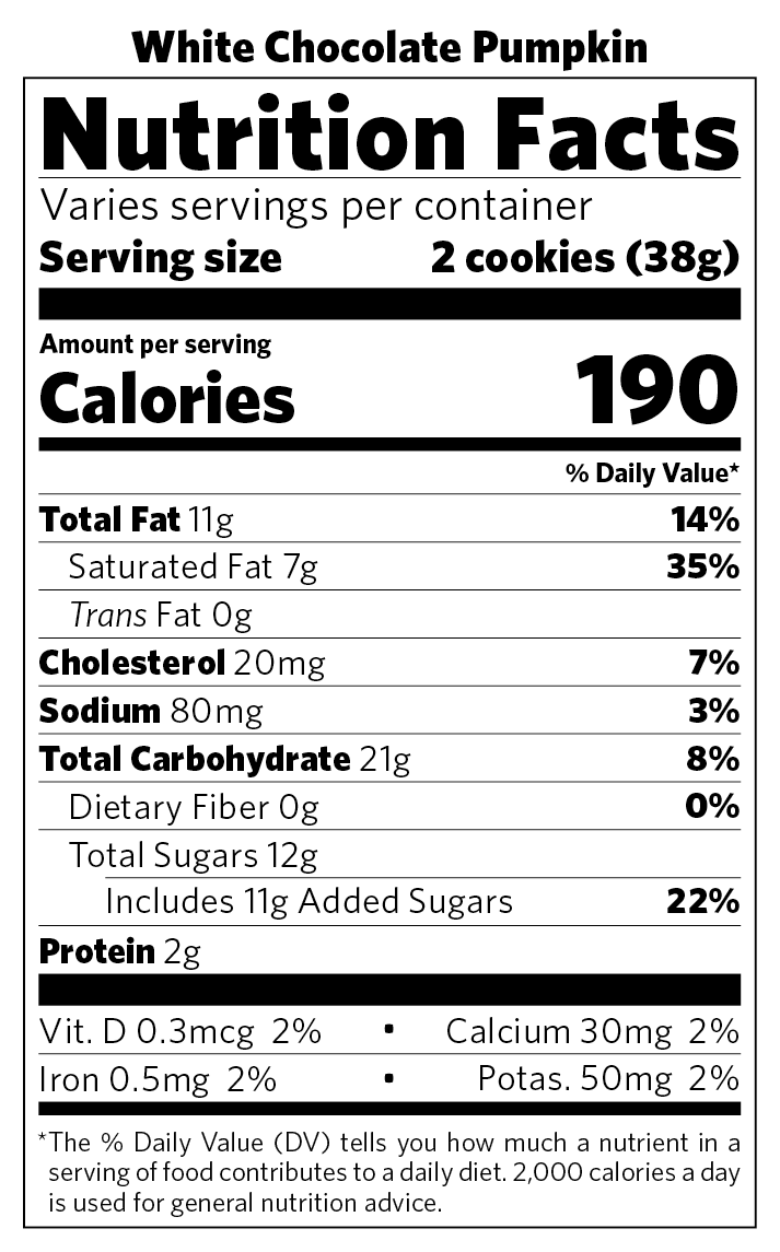 White Chocolate Pumpkin nutritional information