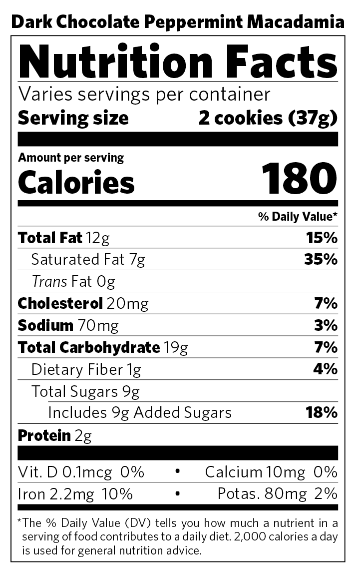 Dark Chocolate Peppermint Macadamia nutritional information