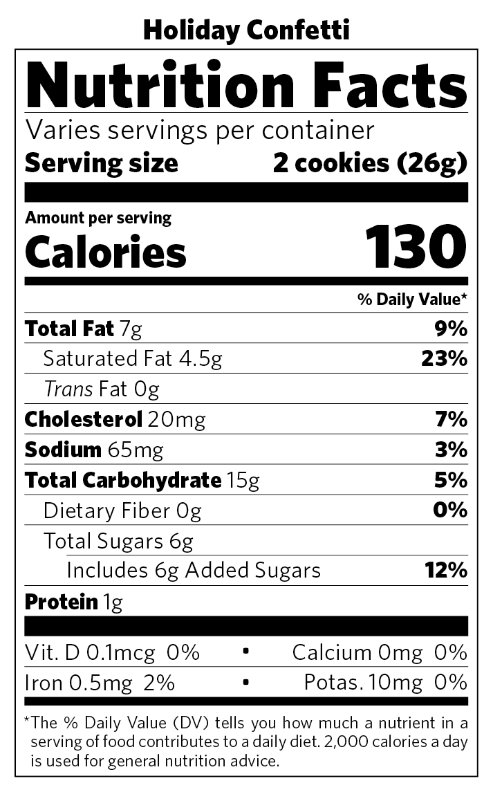 Holiday Confetti nutritional information