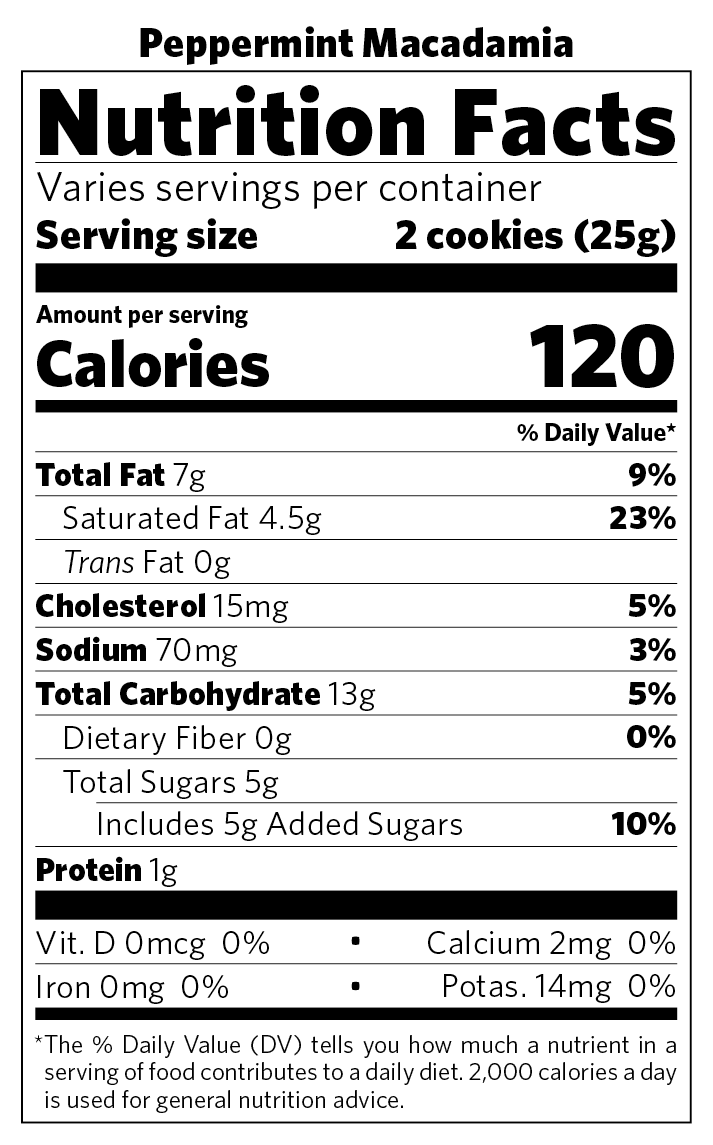 Peppermint Macadamia nutritional information