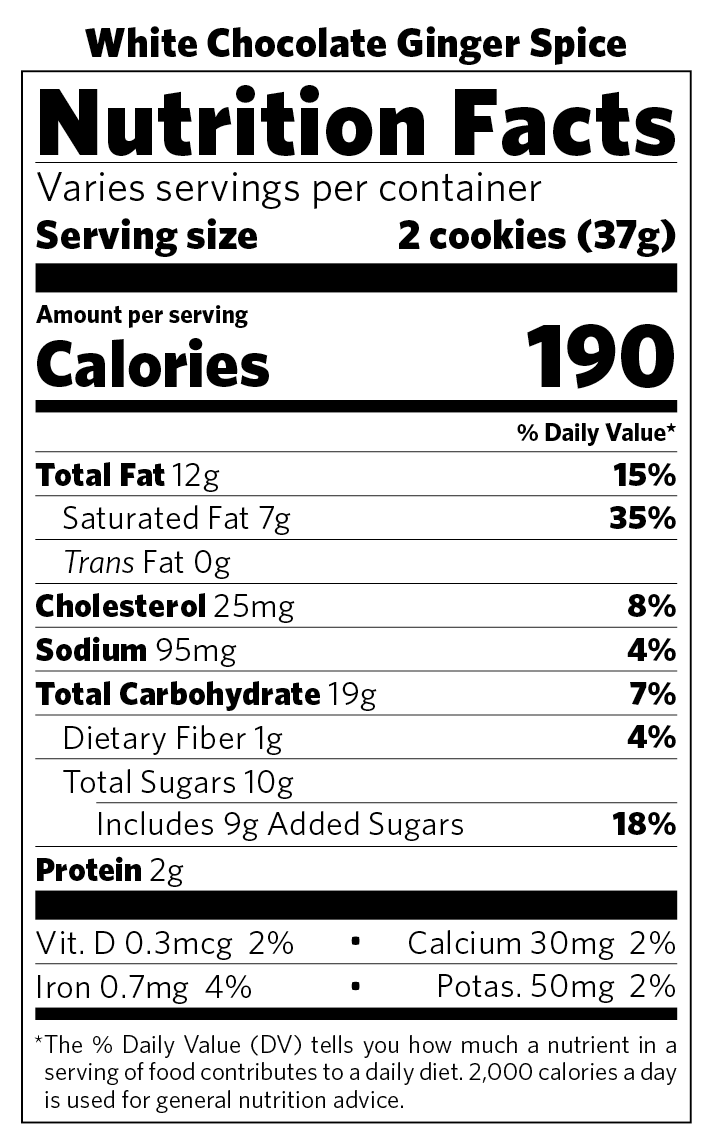 White Chocolate Ginger Spice nutritional information